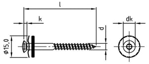 Surub lemn dulgherie cap inecat saiba EPDM 15 mm separata - 4,5 x 25 mm - 100 buc. - Admira Distribution