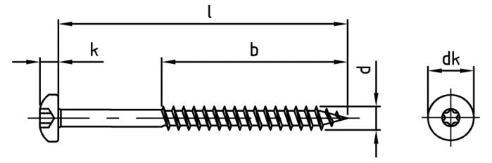 Surub lemn dulgherie cap bombat stea filet partial - 5,0 x 100/60 TX 25 - 100 buc.