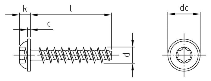 Surub pentru plastic cu cap plat flansa - 3,5 x 10 TX 15 - 500 buc.