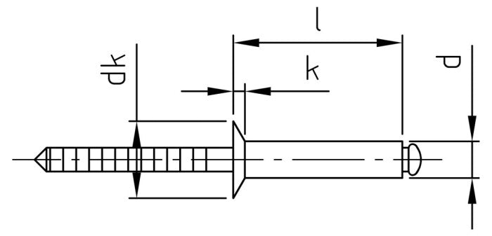 ISO 15984 - Nituri pop cu cap inecat si tija canelata - 3,2 x 12 mm - 500 buc.