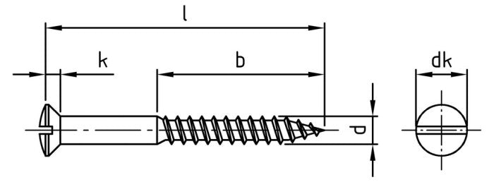 DIN 95 - Surub lemn dulgherie cap inecat ridicat crestat filet partial - 6,0 x 80 mm - 100 buc.