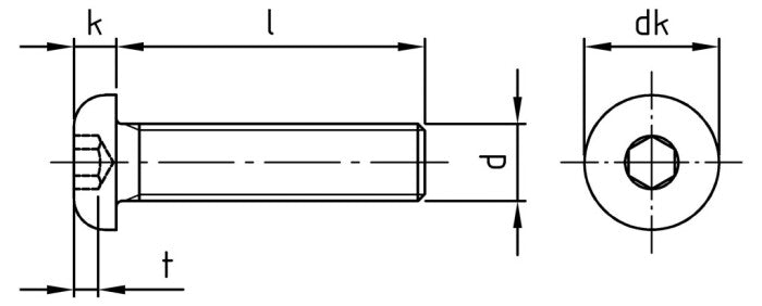 ISO 7380 - Surub cap bombat cu hexagon imbus - M10 x 75/75 mm - 50 buc.
