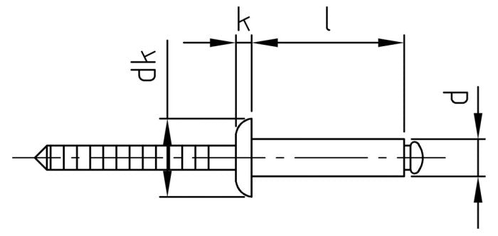 ISO 15983 - Nituri pop cu cap plat si tija canelata - 6 x 20 mm - 250 buc.