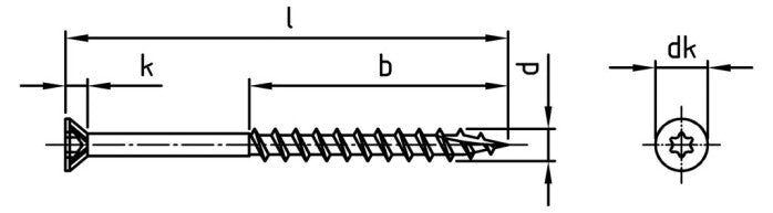 Surub lemn dulgherie terasa deck cap inecat filet partial SK-Drill - 4,2 x 28/20 TX 20 - 250 buc.