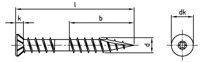 Surub lemn dulgherie terasa deck cap inecat cu nervuri TBS-Drill - 5,3 x 50 TX 20 - 100 buc.