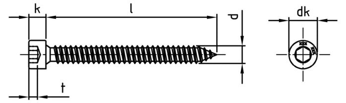 Surub autofiletant cu cap cilindric cap tip ISO 4762 - C 5,5 x 38 mm - 500 buc.