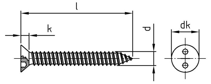 Surub siguranta antifurt cu 2 gauri cap inecat - C 3,5 x 9,5 SP6 - 100 buc.