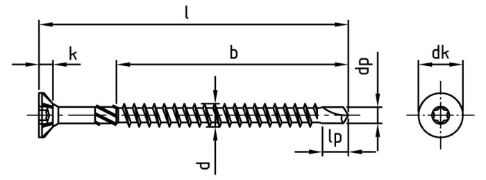 Surub lemn dulgherie autoforant cap inecat cu nervuri filet partial - 3,5 x 30/18 TX 15 - 500 buc.