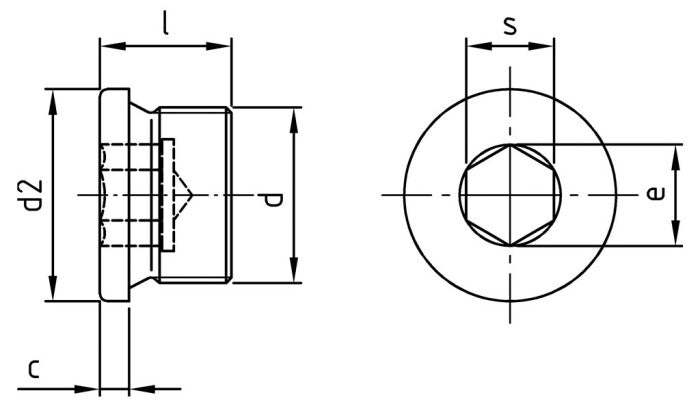 DIN 908 conform DIN 13 - Dop cu filet exterior si locas hexagonal - M27 x 2 mm - 10 buc.