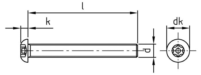 Surub siguranta cap bombat stea + pin - M6 x 35 TX - PIN 30 mm - 100 buc.