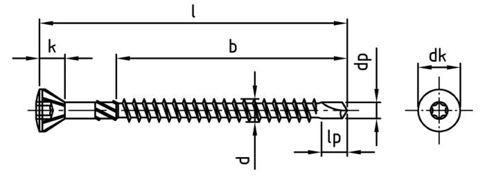 Surub lemn dulgherie terasa deck autoforant cap inecat cu nervuri - 4,5 x 45/30 TX 20 - 200 buc.
