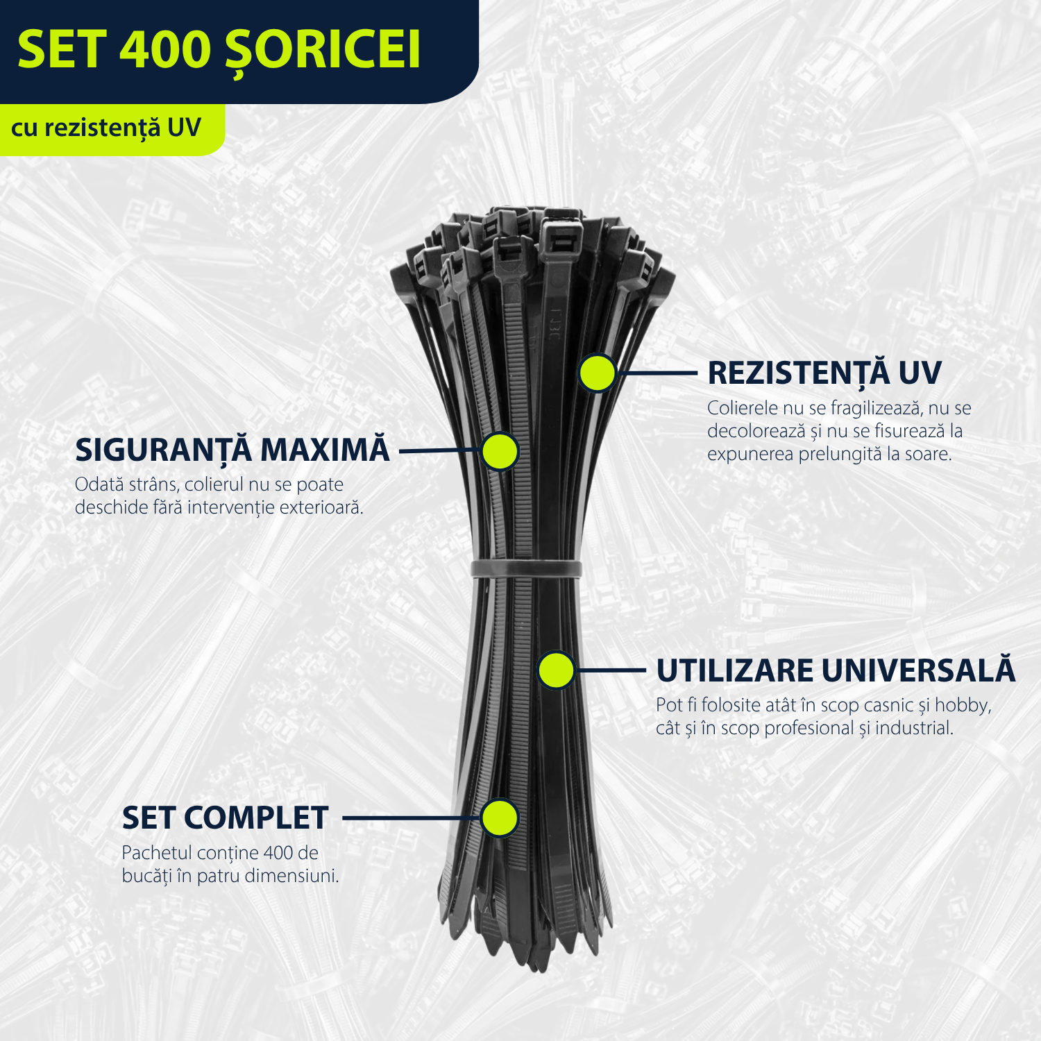 Set 400 Coliere / Șoricei / Fașete / Bride plastic cu rezistență UV