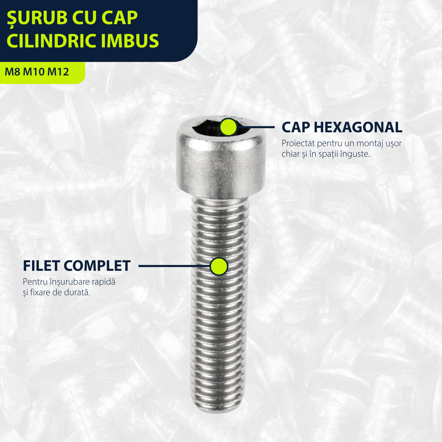 Surub cap cilindric imbus M8 M10 M12 DIN 912 ISO 4762