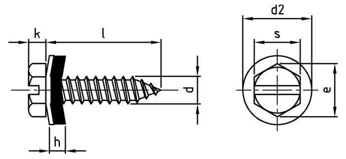 DIN 7976 - Surub autofiletant cap hexagonal cu slot saiba EPDM - C 4,8 x 19 SZ, EPDM-washer 12 mm - 500 buc.