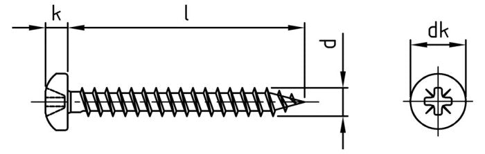 Surub lemn dulgherie cap bombat cruce filet complet - 5,0 x 55 mm - 200 buc.