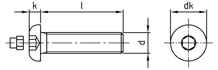 Surub siguranta cap bombat hexagonal imbus + dop - M6 x 25 mm - 100 buc.