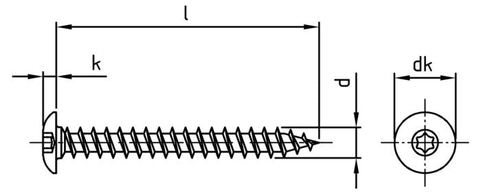 Surub pentru balamale cu cap plat stea - 6 x 30 TX 30 - 200 buc.
