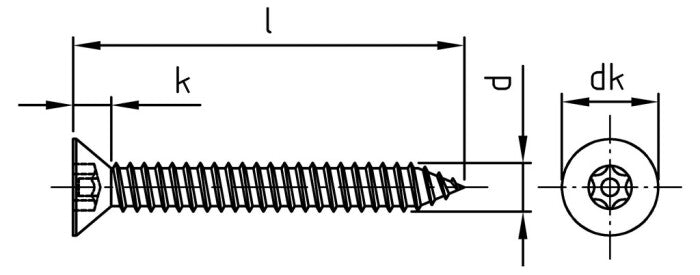 Surub siguranta cap inecat stea + pin - C 5,5 x 16 TX - PIN 27 mm - 100 buc.