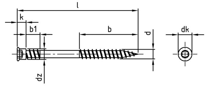 Surub lemn dulgherie terasa deck cap cilindric cu filet dublu - 5,5 x 60/24 TX 25 - 100 buc.