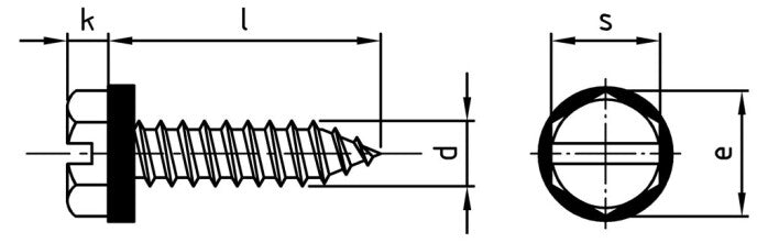 DIN 7976 - Surub autofiletant cap hexagonal cu slot saiba poliamida - C 4,8 x 19 SZ, polyamide-washer 10 mm - 500 buc.