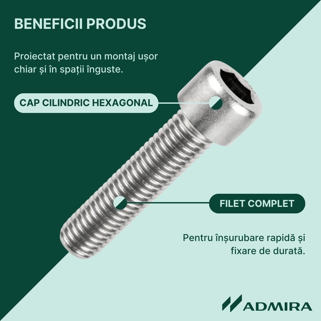 ISO 4762 - Surub cap cilindric / imbus filet complet - M 20 x 55 mm - 25 buc. - Admira Distribution